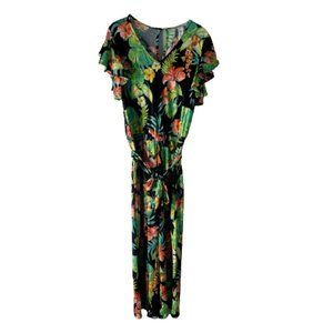 Signature Collection Tropical Print Stretch Knit Jumper Jumpsuit With Pockets LP